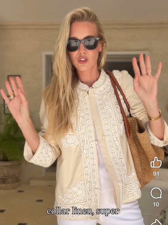 Julia Amory Jackets & Blazers - NWT Julia Amory Embroidered Linen Mandarin Jacket, Size Medium
